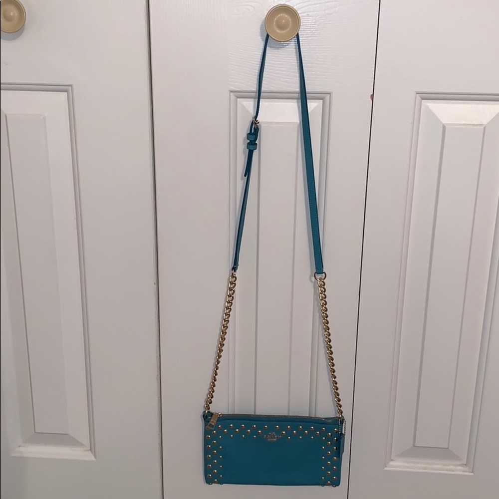 Gold Studded Blue Coach Crossbody